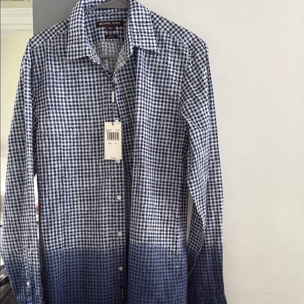 Michael Kors Blue and White Gingham Casual Shirt - Picture 4 of 4